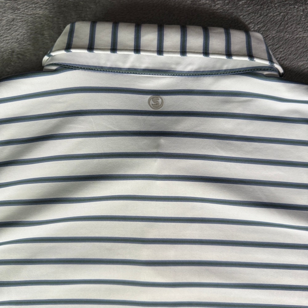 Stitch Golf Logo Polo Shirt White Blue Stripe Performance XL - Picture 7 of 11